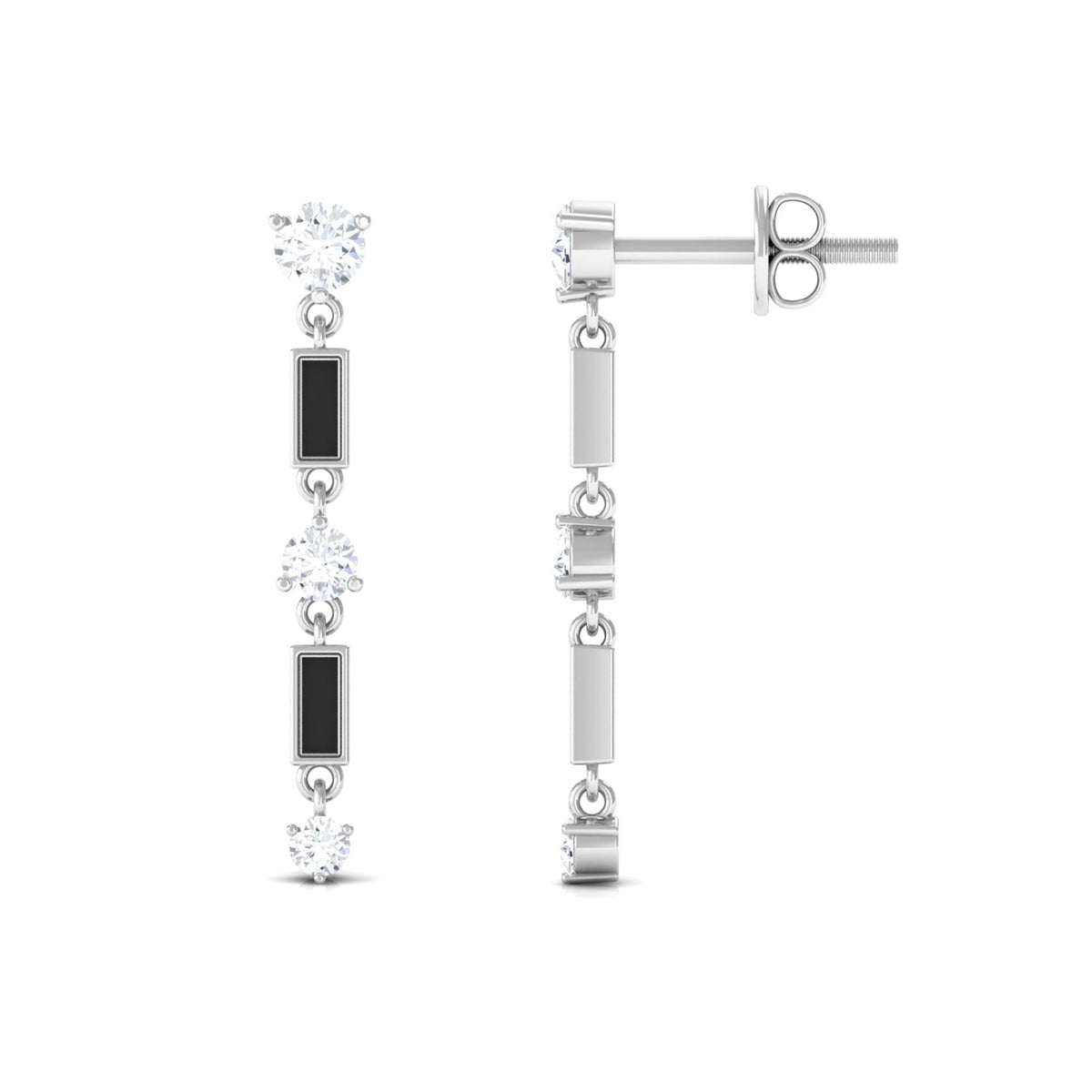 0.50 CT Moissanite Dangle Earrings with Black Enamel