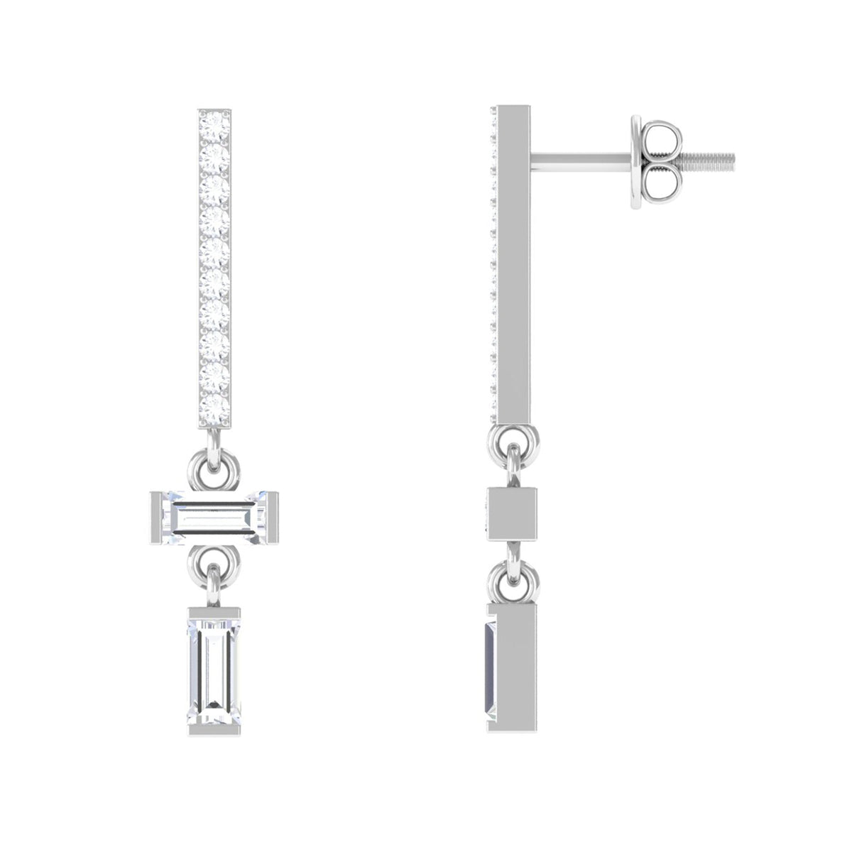 Certified Moissanite Dangle Drop Earrings with Screw Back