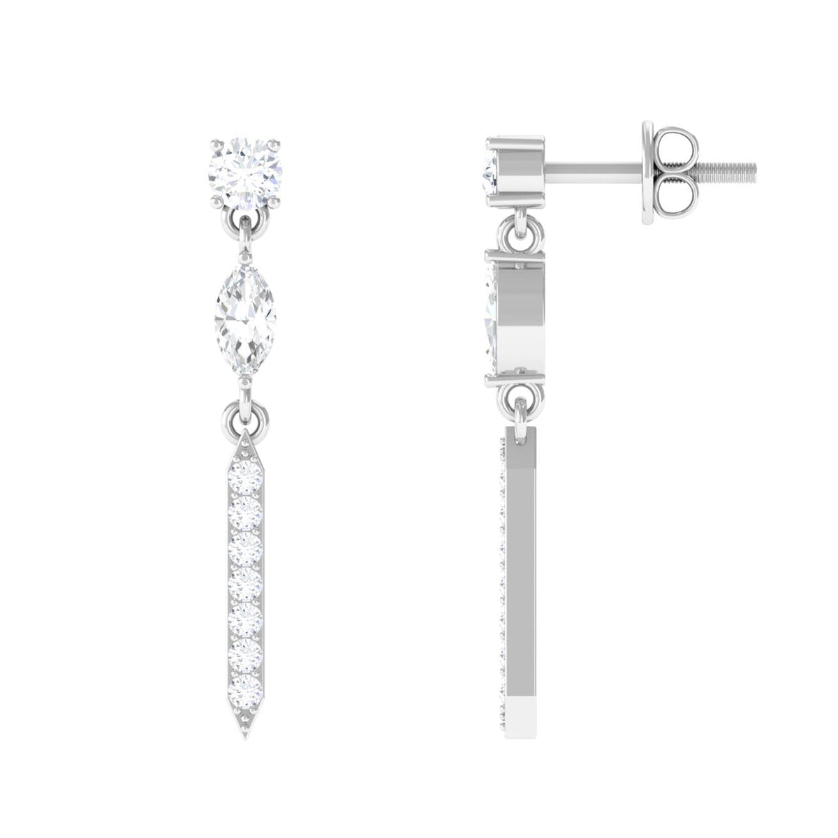 1 CT Moissanite Minimal Dangle Earrings with Screw Back