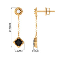 Natural Black Onyx Diamond Chain Dangle Earrings