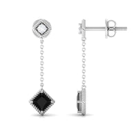 Natural Black Onyx Diamond Chain Dangle Earrings