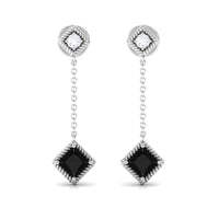 Natural Black Onyx Diamond Chain Dangle Earrings