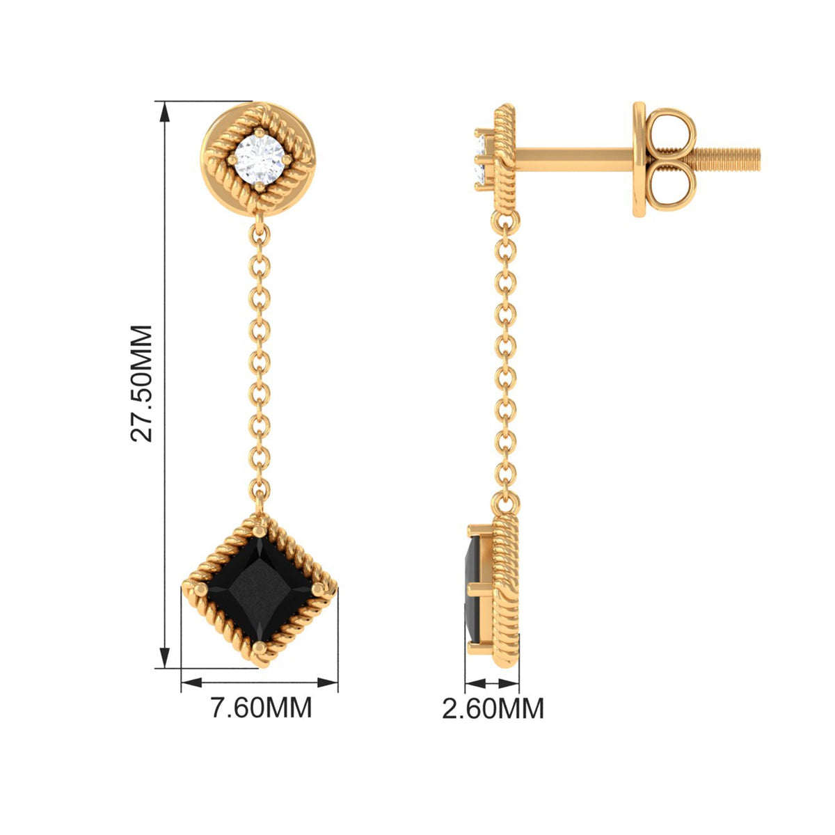Natural Black Onyx Diamond Chain Dangle Earrings