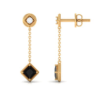 Natural Black Onyx Diamond Chain Dangle Earrings