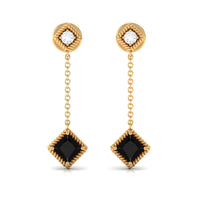 Natural Black Onyx Diamond Chain Dangle Earrings