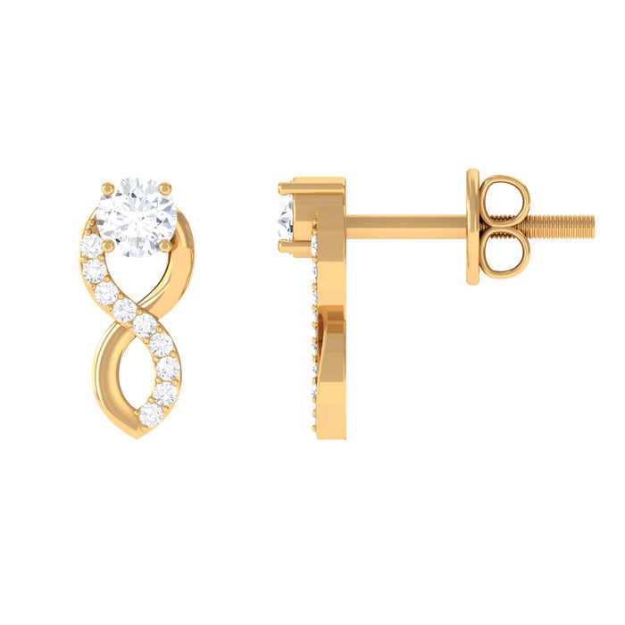 Certified Moissanite infinity stud earrings for women by Rosec Jewels, featuring sparkling moissanite stones set in elegant earrings