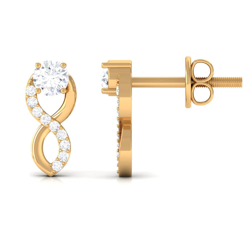 Certified Moissanite infinity stud earrings for women by Rosec Jewels, featuring sparkling moissanite stones and elegant design.