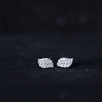 Cubic Zirconia Leaf Stud Earrings in Pave Setting