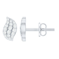 Cubic Zirconia Leaf Stud Earrings in Pave Setting