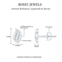 Cubic Zirconia Leaf Stud Earrings in Pave Setting