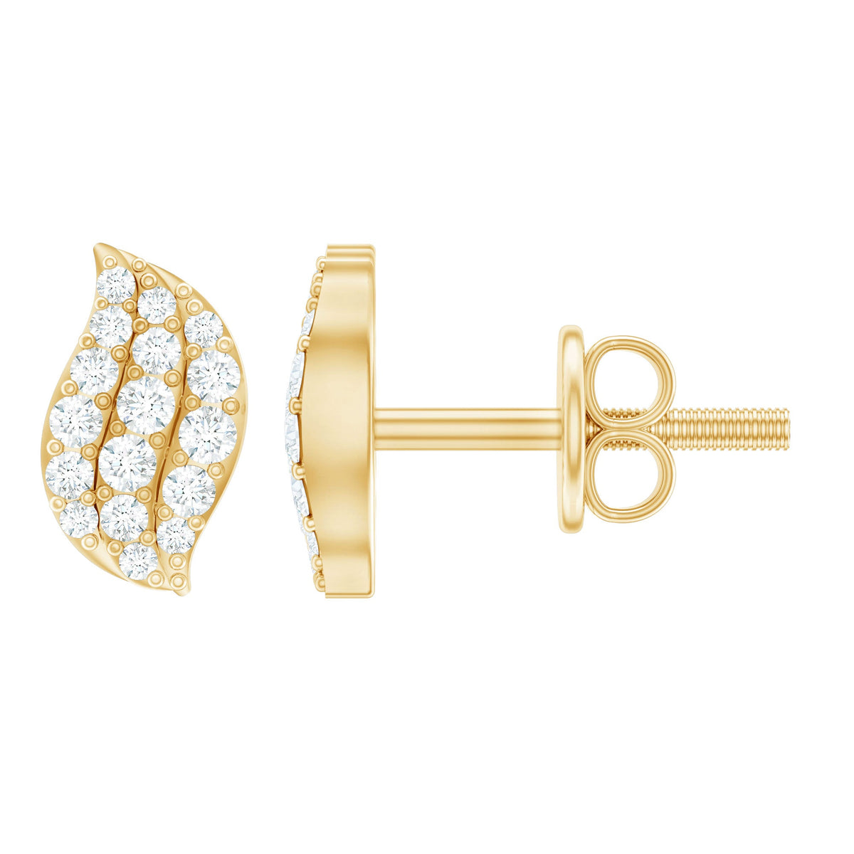 Cubic Zirconia Leaf Stud Earrings in Pave Setting