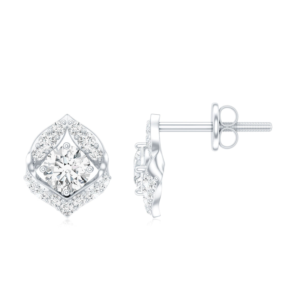 1 CT Moissanite Petal Stud Earrings with Screw Back