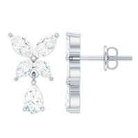 Marquise and Pear Cut Moissanite Flower Drop Earrings