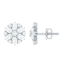 Certified Moissanite Flower Stud Earrings with Screw Back