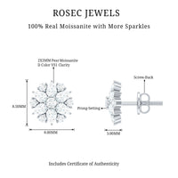 Certified Moissanite Flower Stud Earrings with Screw Back