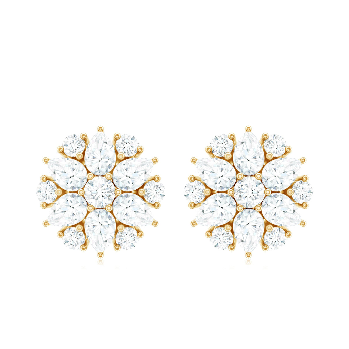 Certified Moissanite Flower Stud Earrings with Screw Back