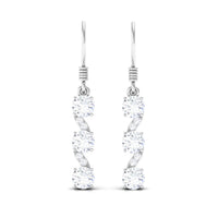 2 CT Round Moissanite Three Stone Dangle Drop Earrings