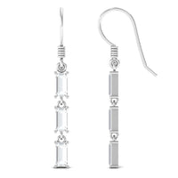 Certified Baguette Moissanite 3 Stone Dangle Earrings with Fish Hook