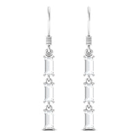 Certified Baguette Moissanite 3 Stone Dangle Earrings with Fish Hook