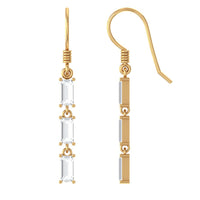 Certified Baguette Moissanite 3 Stone Dangle Earrings with Fish Hook