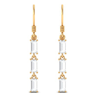 Certified Baguette Moissanite 3 Stone Dangle Earrings with Fish Hook