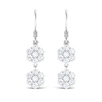 Certified Moissanite Double Flower Dangle Earrings with Fish Hook