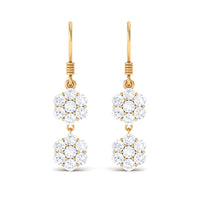 Certified Moissanite Double Flower Dangle Earrings with Fish Hook