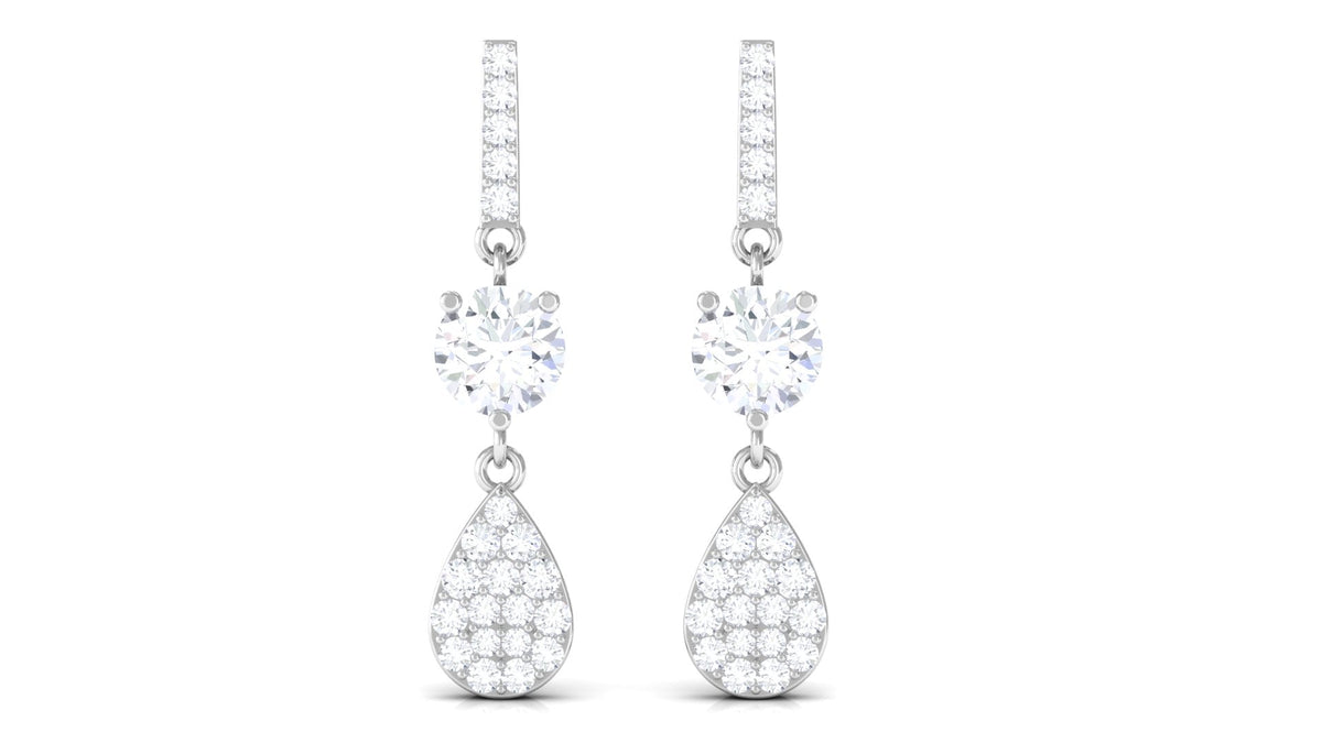 1 CT Round Cut Moissanite Classic Dangle Drop Earrings