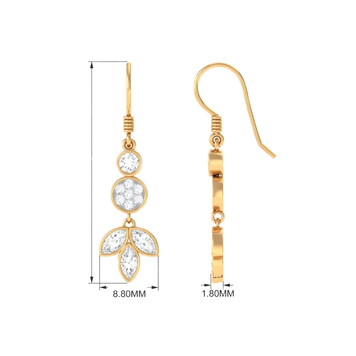 1.75 CT Marquise and Round Cut Moissanite Leaf Dangle Earrings