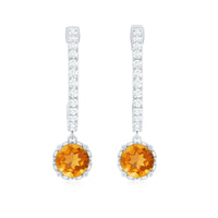Natural Citrine Diamond Drop Hoop Earrings with Screw Back