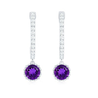 Natural Amethyst Hoop Drop Earrings with Diamond