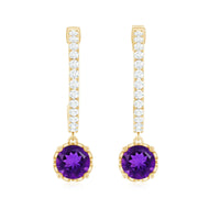 Natural Amethyst Hoop Drop Earrings with Diamond