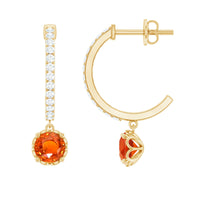 Lab Created Orange Sapphire and Diamond Hoop Drop Earrings