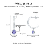 Natural 1 Carat Tanzanite Drop Hoop Earrings with Diamond