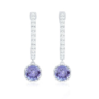 Natural 1 Carat Tanzanite Drop Hoop Earrings with Diamond