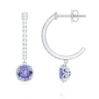 Natural 1 Carat Tanzanite Drop Hoop Earrings with Diamond