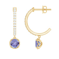 Natural 1 Carat Tanzanite Drop Hoop Earrings with Diamond