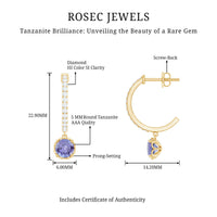Natural 1 Carat Tanzanite Drop Hoop Earrings with Diamond