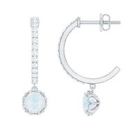 Natural Moonstone Drop Earrings with Diamond Hoop