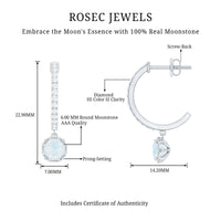 Natural Moonstone Drop Earrings with Diamond Hoop