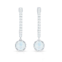 Natural Moonstone Drop Earrings with Diamond Hoop
