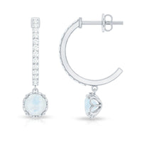 Natural Moonstone Drop Earrings with Diamond Hoop