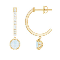 Natural Moonstone Drop Earrings with Diamond Hoop