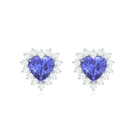 Natural 2 Carat Tanzanite Heart Stud Earrings with Diamond Halo
