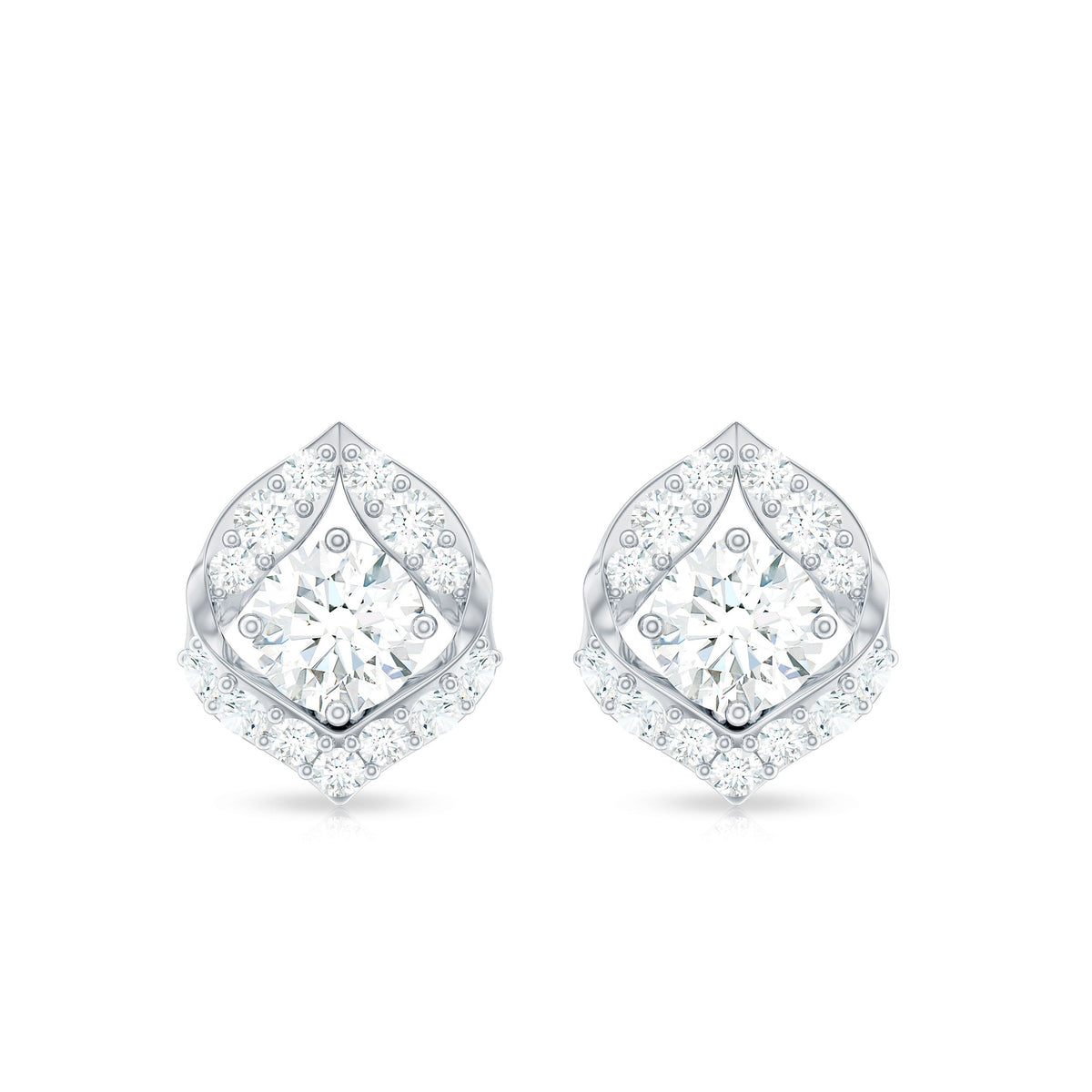 Nature Inspired Diamond Leaf Earrings with Screw Back