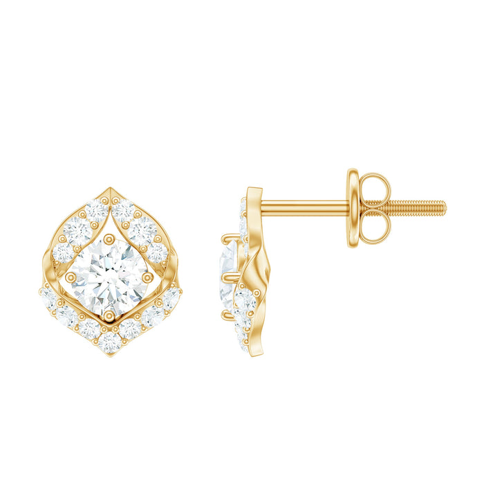 Diamond leaf earrings with screw back from Rosec Jewels, nature-inspired jewelry featuring sparkling diamond accents.
