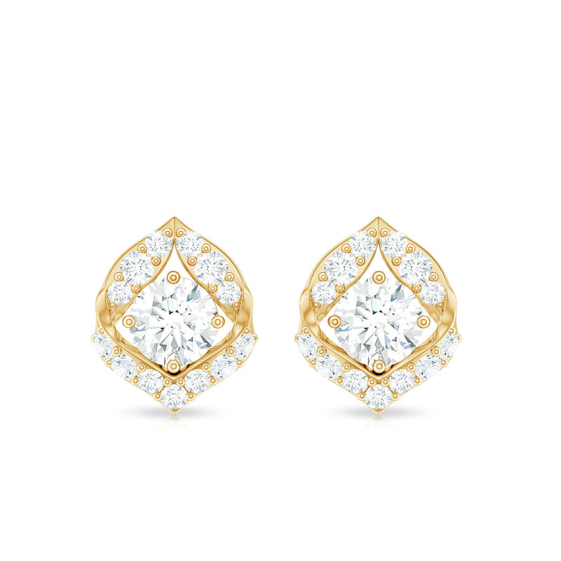 Rosec Jewels diamond leaf earrings with screw back, nature-inspired jewelry featuring delicate leaf design and sparkling diamonds.