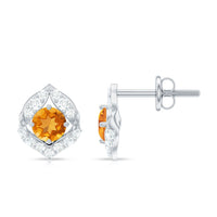 Nature Inspired Citrine Leaf Earrings with Diamond