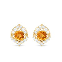Nature Inspired Citrine Leaf Earrings with Diamond