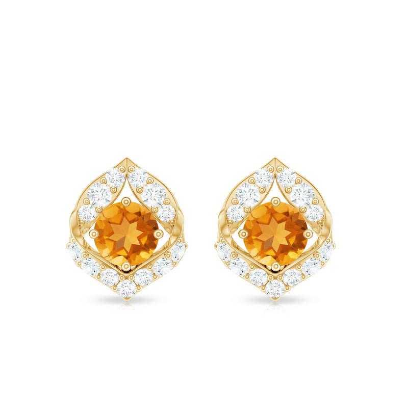 Rosec Jewels citrine leaf earrings with diamond accents, nature-inspired jewelry featuring gold leaf design and sparkling gemstones.